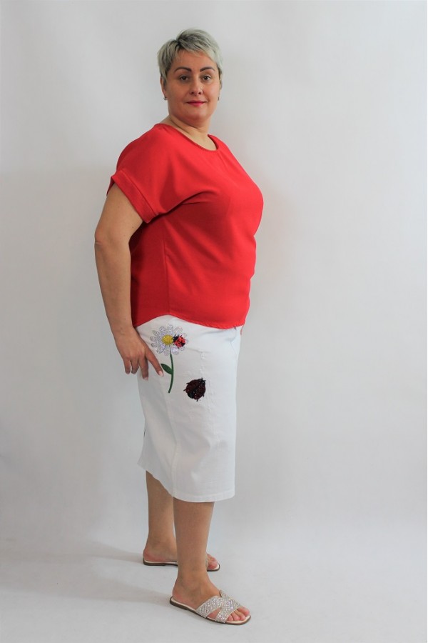 Biela riflová sukňa s lienkou